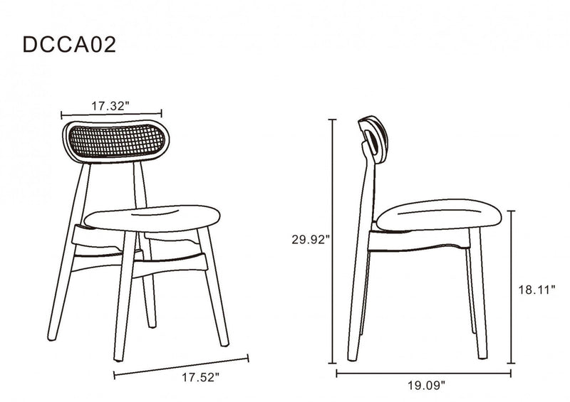 Colbert Industry Chic Cane Back Wood Upholstered Dining Chair in Black and Gray - Set of 4 