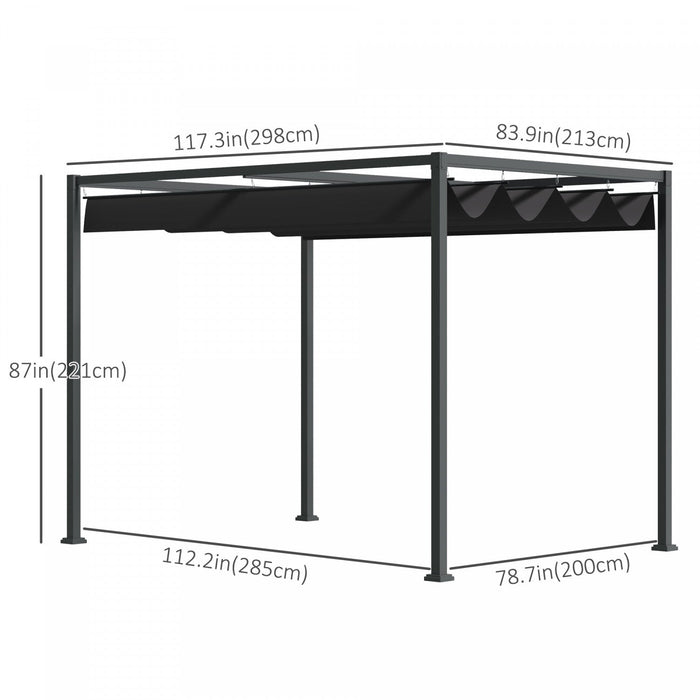 Outsunny 10' X7' Patio Pergola With Retractable Canopy, Outdoor Sun Shelter, Yard Shade, Black