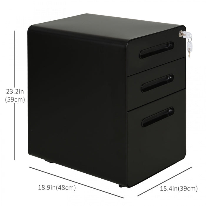 Vinsetto 3 Drawers File Cabinet On Wheels Lockable For Home Office