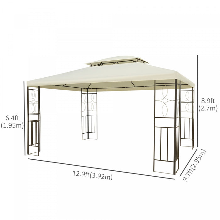Outsunny 10x13ft Sun Shelter Patio Steel Gazebo Outdoor Party Event Canopy Vented Roof Cream White