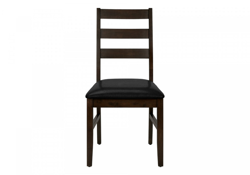 Dining Chair Set of 2 Kitchen Dining Room Brown Leather-Look Brown Solid Wood Transitional