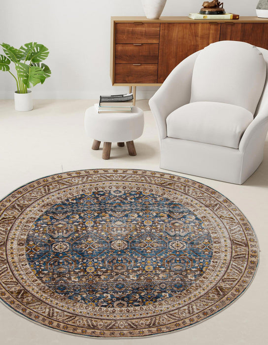 Gianna Traditional 5'0\" x 5'0\" Area Rug in Blue Indoor Area Rug 
