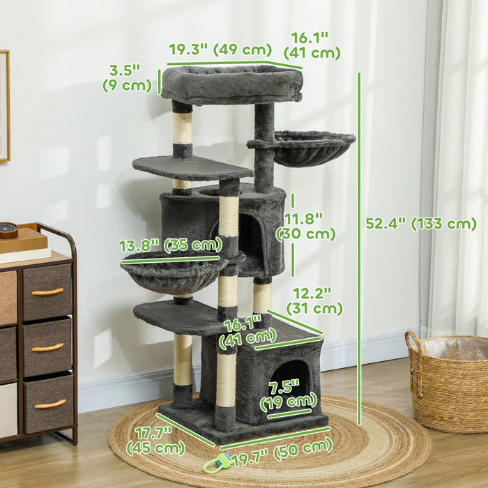 Pawhut 52.5\" Cat Tree, Cat Tower For Indoor Cats With Scratching Posts, Cat Condos, Bed, Platforms, 
