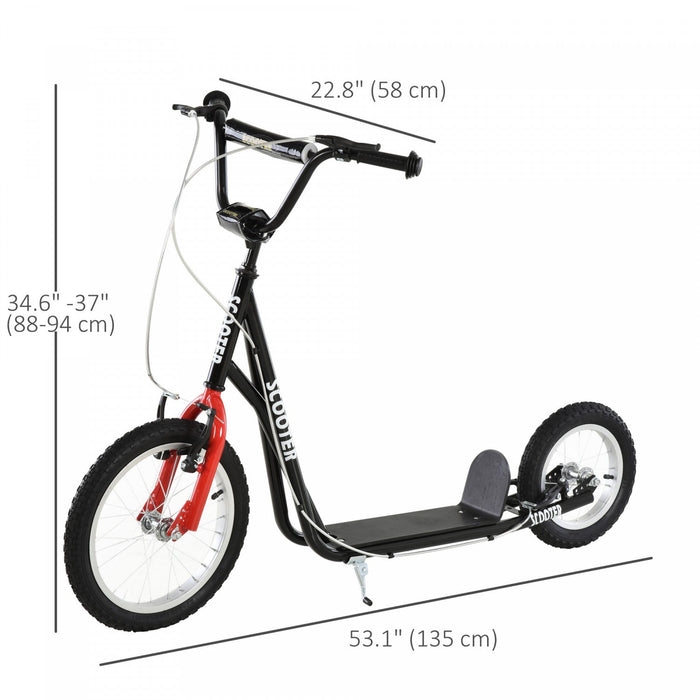 Aosom Youth Kick Scooter With Adjustable Handlebar And 16'' Inflatable Rubber Wheel For Kids And Tee