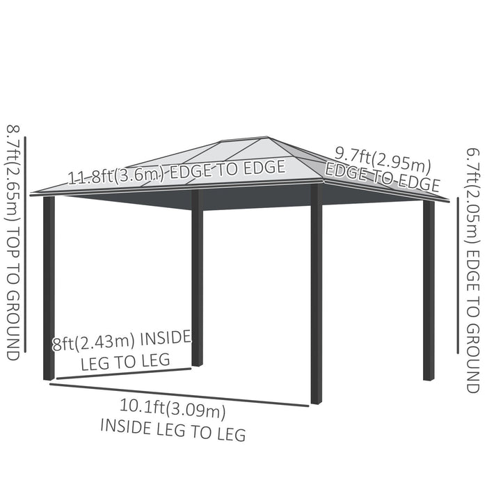 Outsunny 10' X 12' Hardtop Gazebo, Outdoor Gazebo Canopy Sun Shelter Waterproof With Aluminum Frame,