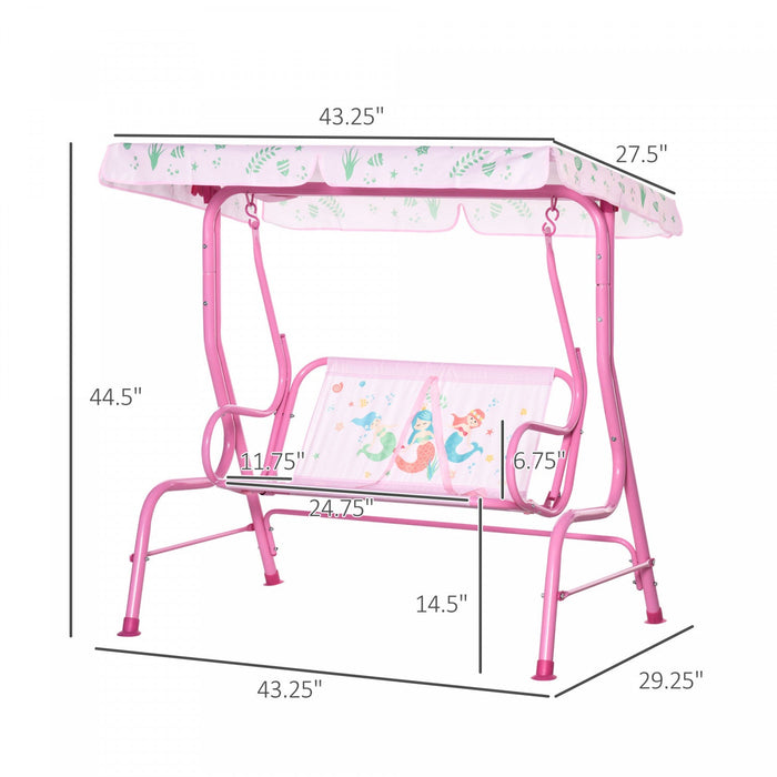 Outsunny 2-seat Kids Porch Swing Chair, Children Outdoor Patio Furniture Lounge Chair For Garden, Wi