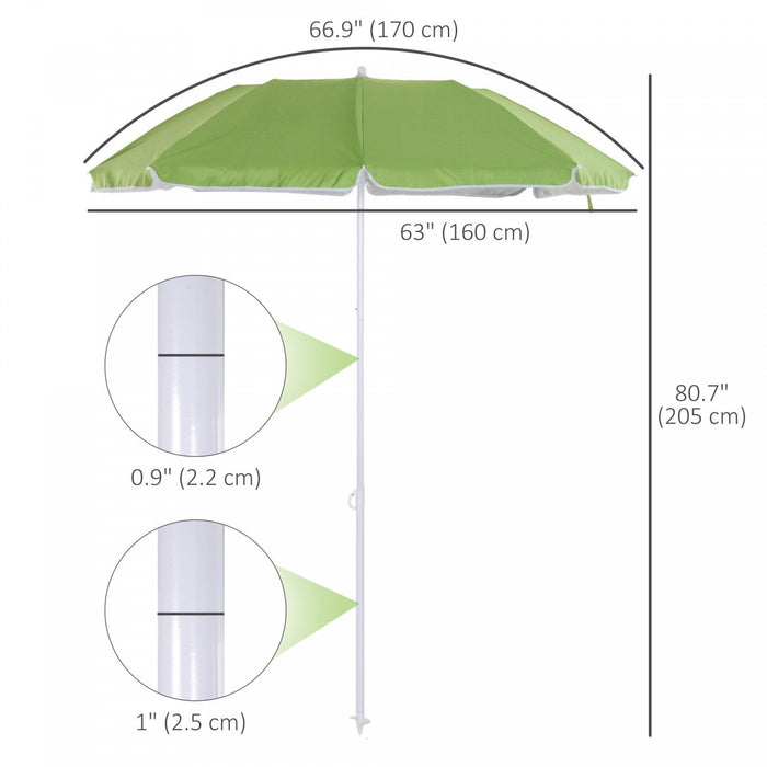Outsunny 6.7ft Beach Umbrella With Push Button Tilt And Carry Bag, Green