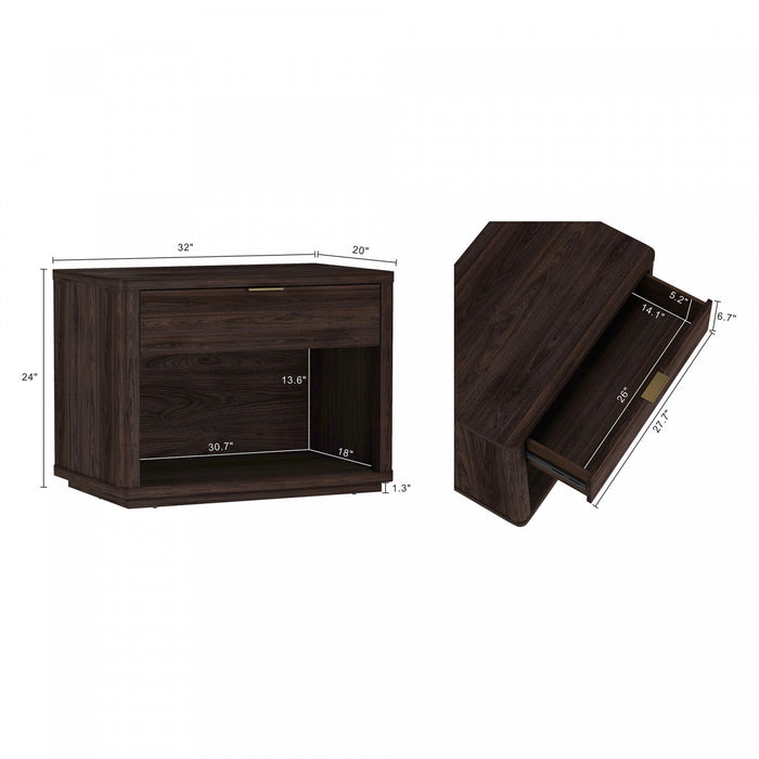 Evelyn Modern 32\" Nightstand in Brown (1-Drawer) 