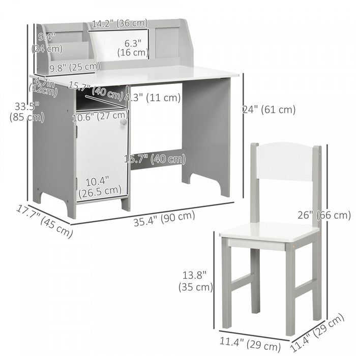 Qaba Kids Desk And Chair Set With Whiteboard, 2 Pieces Table And Chair Set For Toddlers, Multi-usage