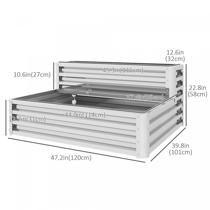 Outsunny 2 Tier Raised Garden Bed, 47\" X 40\" X 23'' Galvanized Steel Planter Box For Vegetables, Flo