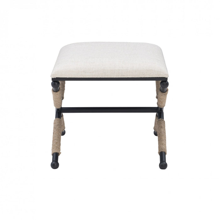 Ashburn Campaign Linen-Look Fabric Ottoman - Black