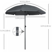 Outsunny 6ft Outdoor Beach Umbrella W/ Tiltable Uv50+ Canopy, Dark Grey