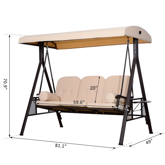 Outsunny 3 Seater Porch Swing Heavy Duty Outdoor Swing Chair Outdoor Lounge Hammock Cushioned Seat W
