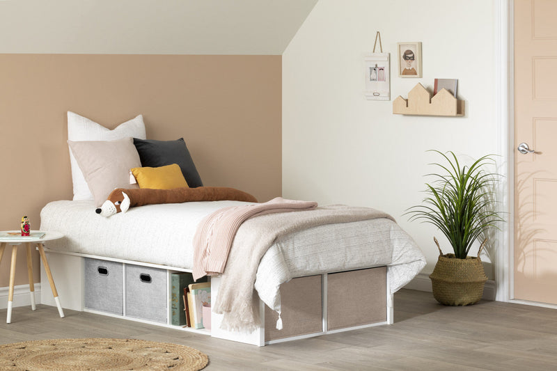 Flexible Storage Platform Bed With Baskets - Pure White 