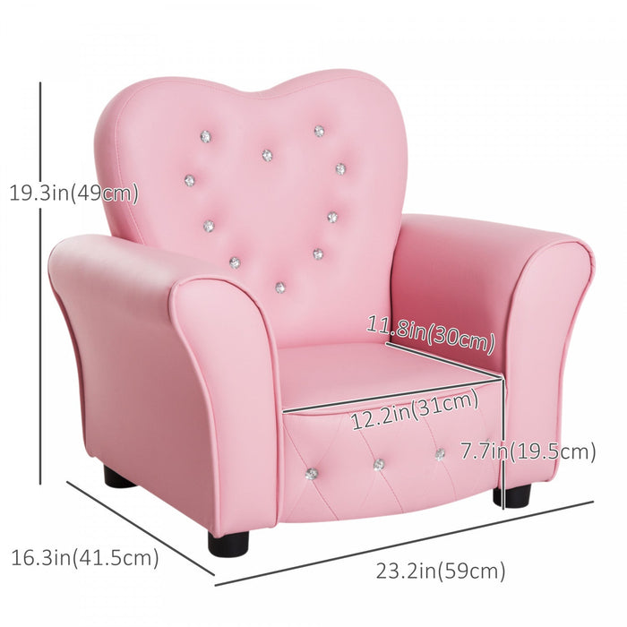 Qaba Kids Sofa Chair, Wooden Frame Upholstered Toddler Couch, Princess Armchair For Kids 18-36 Month
