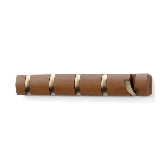 Umbra 5 Flip Wall-Mounted Hooks - Light Walnut and Gold