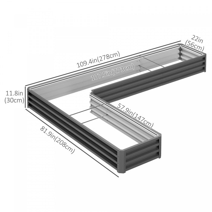 Outsunny L-shaped Raised Garden Bed, 82\" X 109\" X 12'' Galvanized Steel Planter Box With Multi-reinf