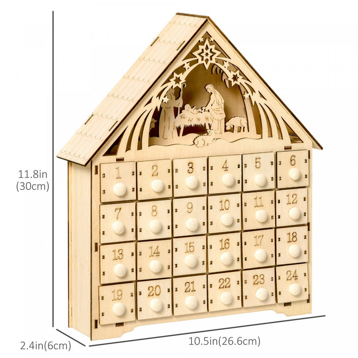 Homcom Christmas Advent Calendar With Countdown Drawers Bible Characters
