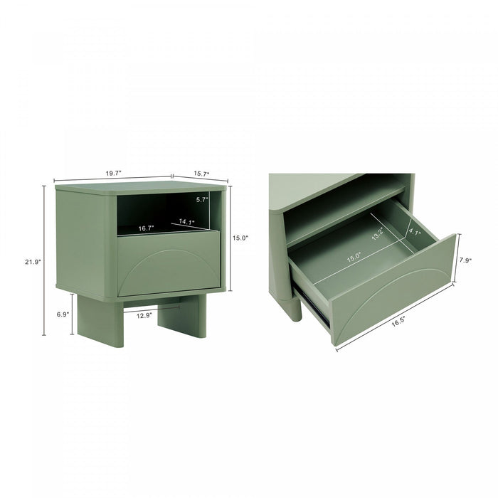 Ella Modern 20\" Nightstand in Sage Green (1-Drawer) - Set of 2 