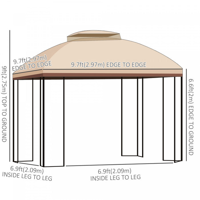 Outsunny 10' X 10' Outdoor Gazebo Canopy With Display Corner Shelves, Double Tier Roof, Removable Me
