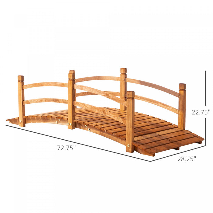 Outsunny 6ft Wooden Garden Bridge Classic Arc Footbridge With Guardrails For Stream Pond Walkway, Or