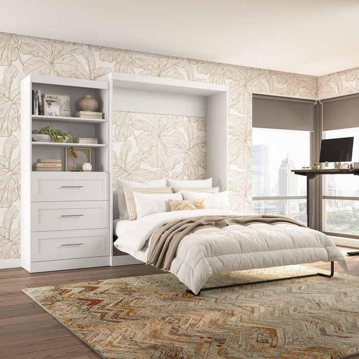 Bestar Pur Queen Murphy Bed and Shelving Unit with Drawers 101-Inch Wall Bed - White