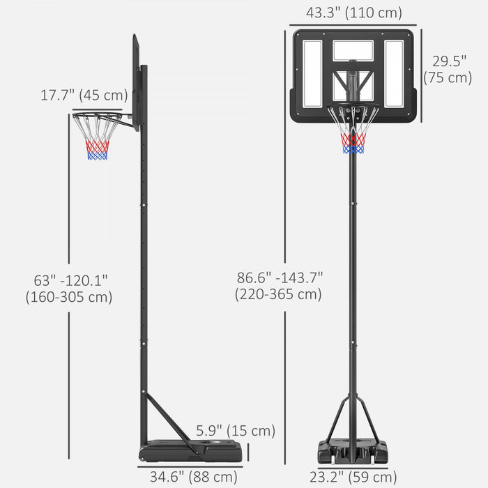 Soozier Portable Basketball Hoop, 5ft-10ft Height Adjustable With Wheels