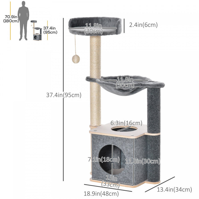 Pawhut Cat Tree, Multi-level Cat Tower With Perch, Scratching Post, Cat Condo, Hammock, Hanging Toy 