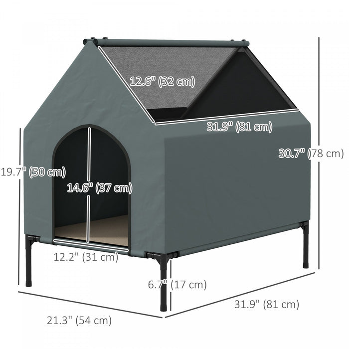 Pawhut Dog House Outdoor, Elevated Dog House Dog Bed With Removable Cover, Mesh Windows, Storage Bag