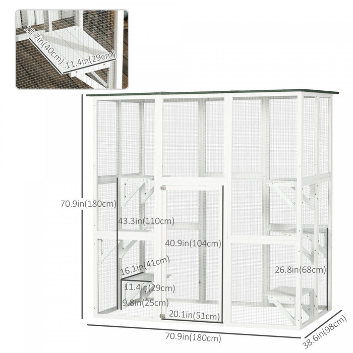 Pawhut Large Outdoor Catio Enclosure, Weatherproof Cat House With Asphalt Roof, Wooden Cat Patio Cag
