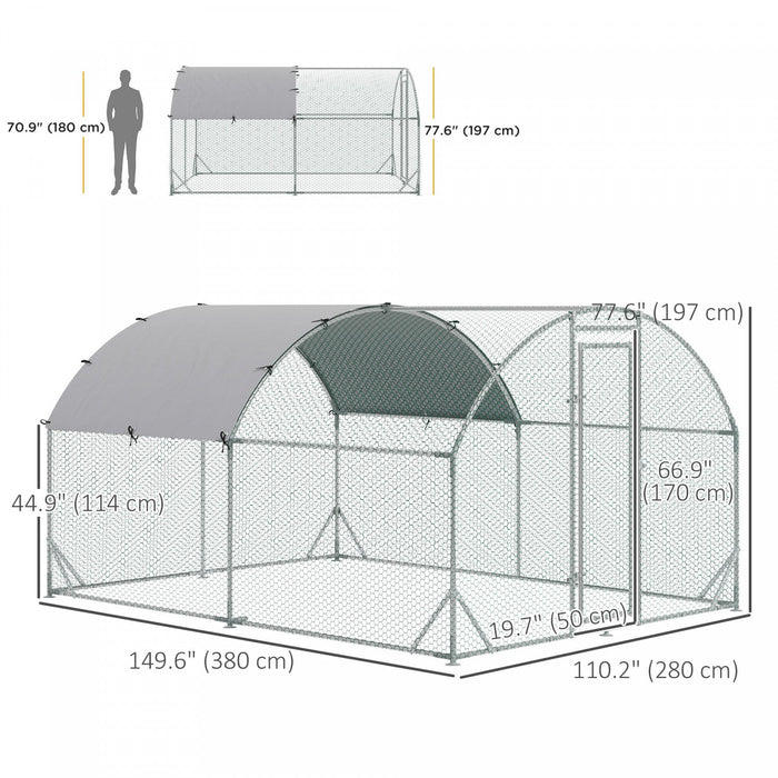 Pawhut Galvanized Large Metal Chicken Coop Cage Walk-in Enclosure Poultry Hen Run House Playpen Rabb