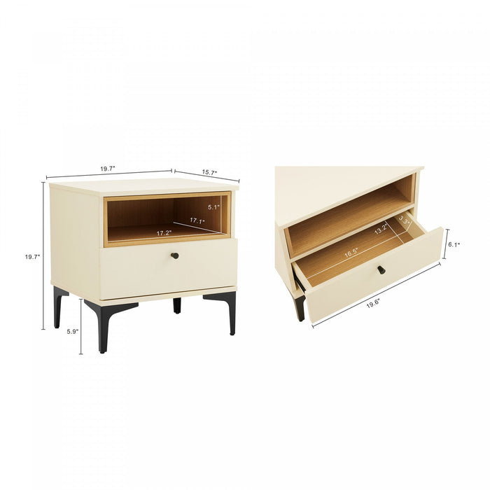 Amara Modern 20\" Nightstand in Cream and Light Oak (1-Drawer) - Set of 2 