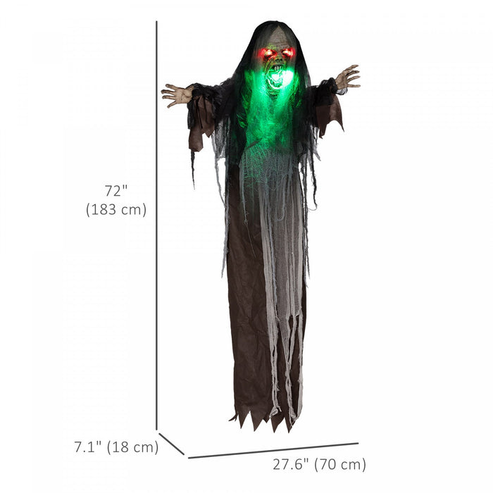 Homcom Halloween Green Big-mouth Monster Animatronic Prop W/ Light Up Eyes