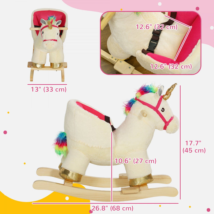 Qaba Baby Rocking Horse, Plush Animal Rocker For Toddlers Aged 18-36 Months, Stuffed Ride Toy With S