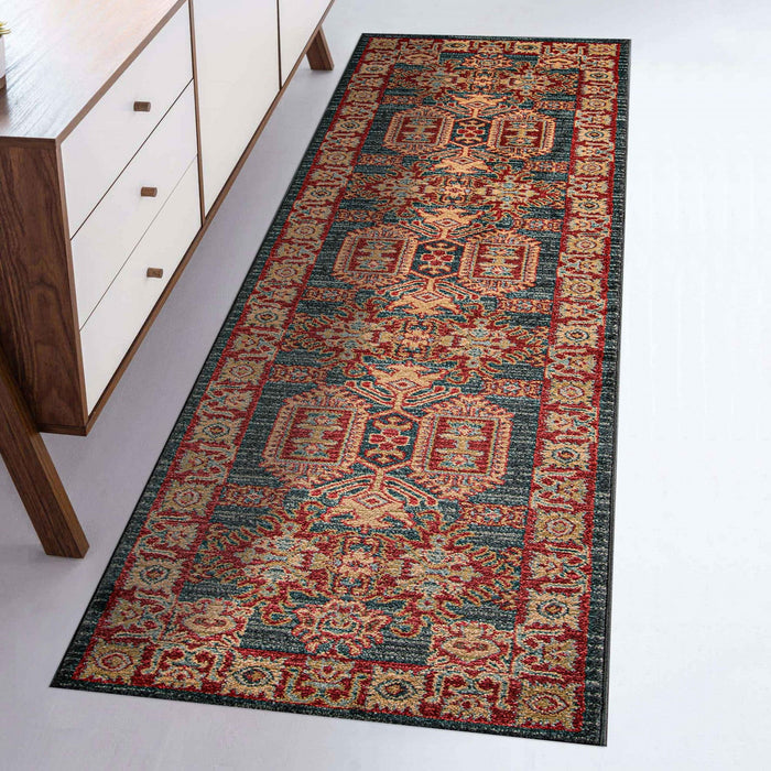 Lena Traditional 2'3\" x 7'6\" Runner Rug in Blue Indoor Area Rug 