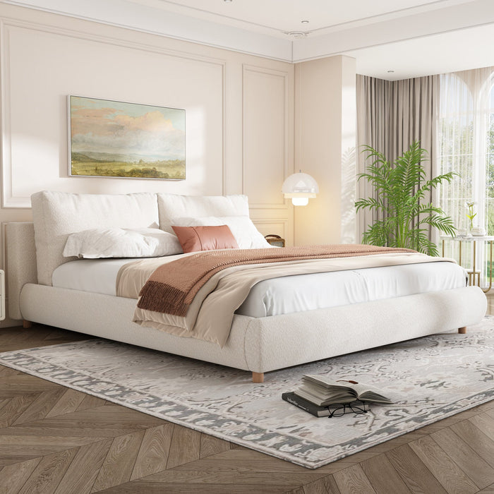 Ava Upholstered Bed with Loop-Pile Fabric,King Size - Light Beige 