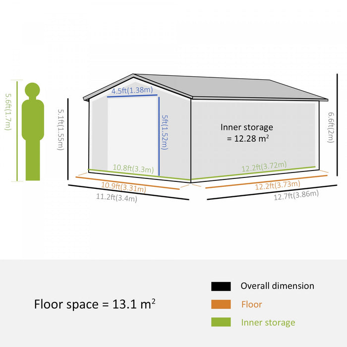 Outsunny 11' X 13' Garden Storage Shed With Double Sliding Door And 4 Ventilation Slots, Garden Tool