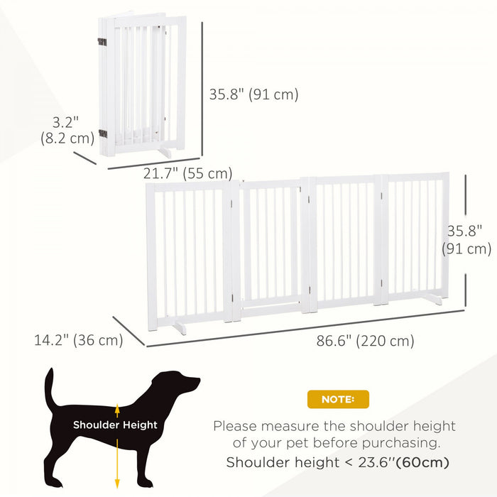 Pawhut Wooden Dog Gate, 4 Panel 36\"tall Foldable Pet Gate With 2 Support Feet For Medium And Large D