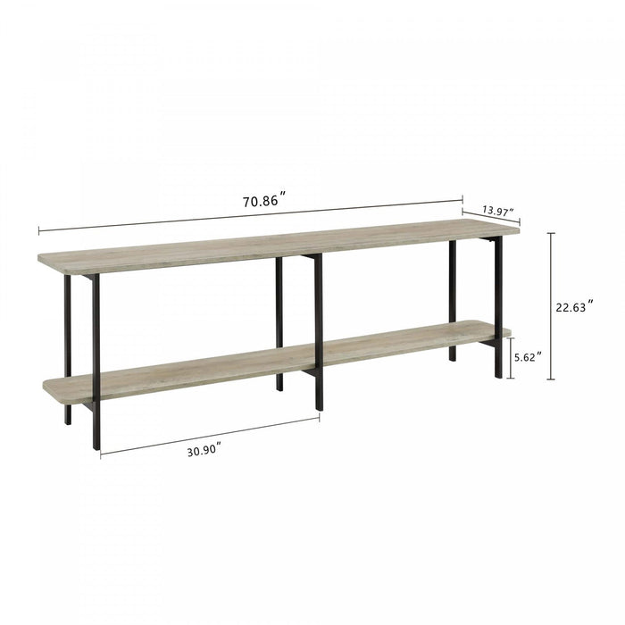 Celine Contemporary Modern 71\" Console Table in Rustic Gray (2-Shelf) 