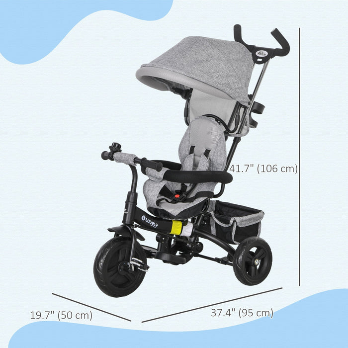Qaba Toddler Tricycle, 6 In 1 Baby Bike Stroller With Foldable Canopy, Storage Basket, 5-point Safet