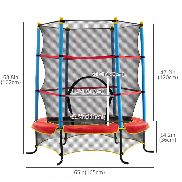 Qaba Kids Trampoline With Safety Enclosure Net And Built-in Zipper Safety Pad, Indoor Outdoor Exerci