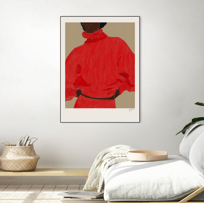 \"Woman In Red\" Canvas Framed Black 30x40 Wall Art