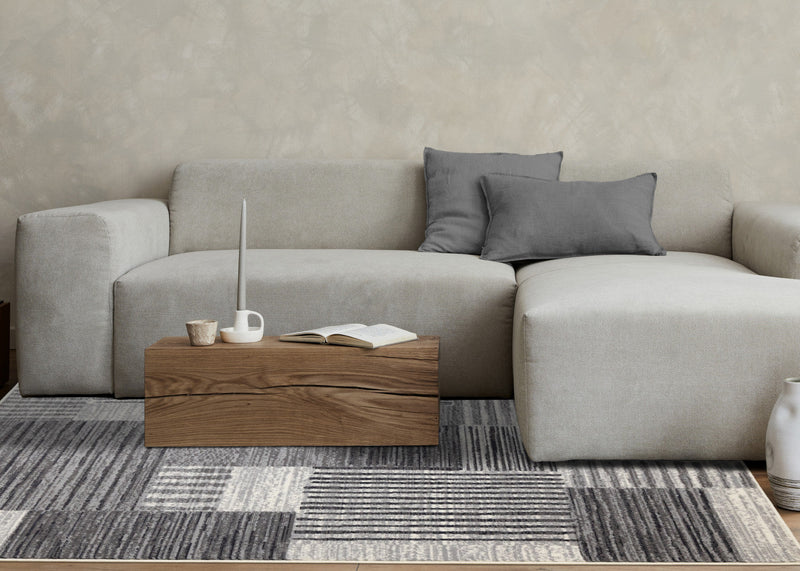 Forte White Grey Black Modern Striped Patches Area Rug - 5'3\" x 7'5\"