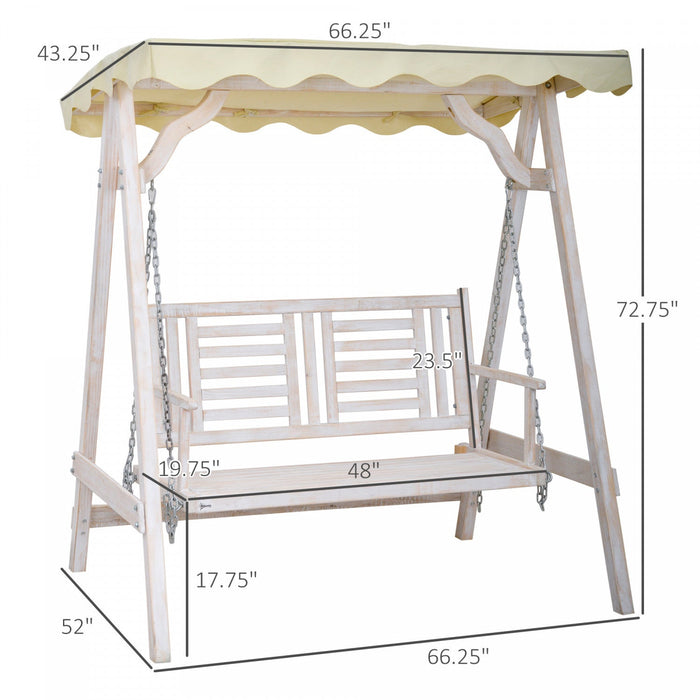 Outsunny 2 Seater Patio Swing With Stand, Canopy And Cushion, Outdoor Swing Chair Wooden Swinging Be