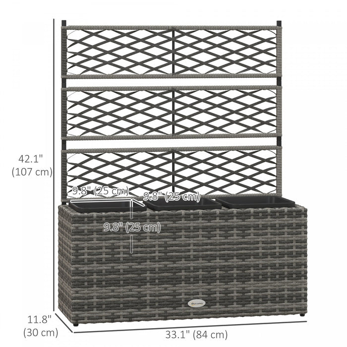 Outsunny Wicker Raised Garden Bed with Trellis, 42" Outdoor Planter, Grey