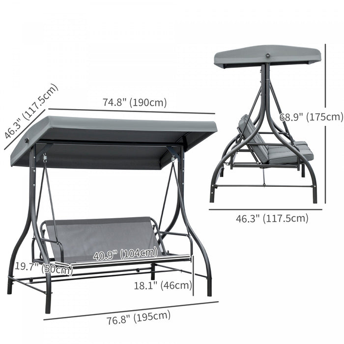Outsunny 3 Seater Patio Swing Chair Convertible Cushioned Porch Swing Bed Outdoor Swing With Canopy 
