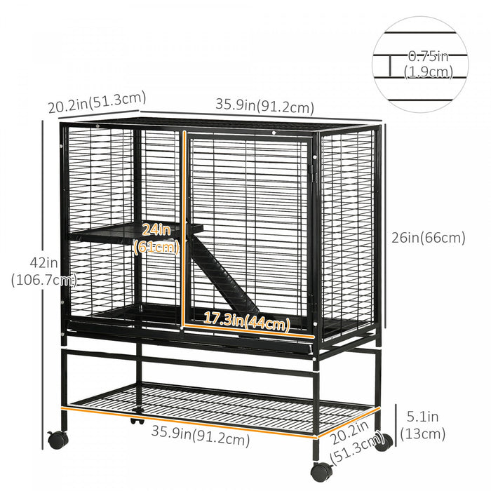 Pawhut Small Animal Cage With Wheels, 2-tier Pet Playpen For Ferrets, Chinchillas, Guinea Pigs, Kitt