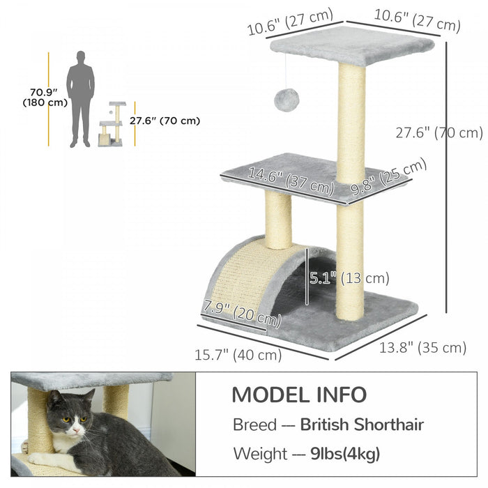 Pawhut Cat Tree Tower For Indoor Cats, 28 Inches Climbing Activity Center W/ Sisal Scratching Post, 