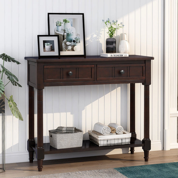 Jeremy Solid Wood Traditional Console Table With Drawers And Shelf - Espresso 