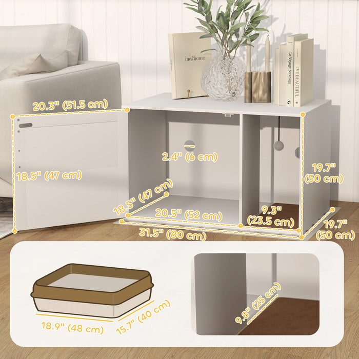 Pawhut Cat Litter Box Enclosure, Hidden Litter Box Furniture With Rattan Door, Scratching Pad, Non-slip Foot Pads, Cat Washroom End Table, 31.5" X 20" X 20", White